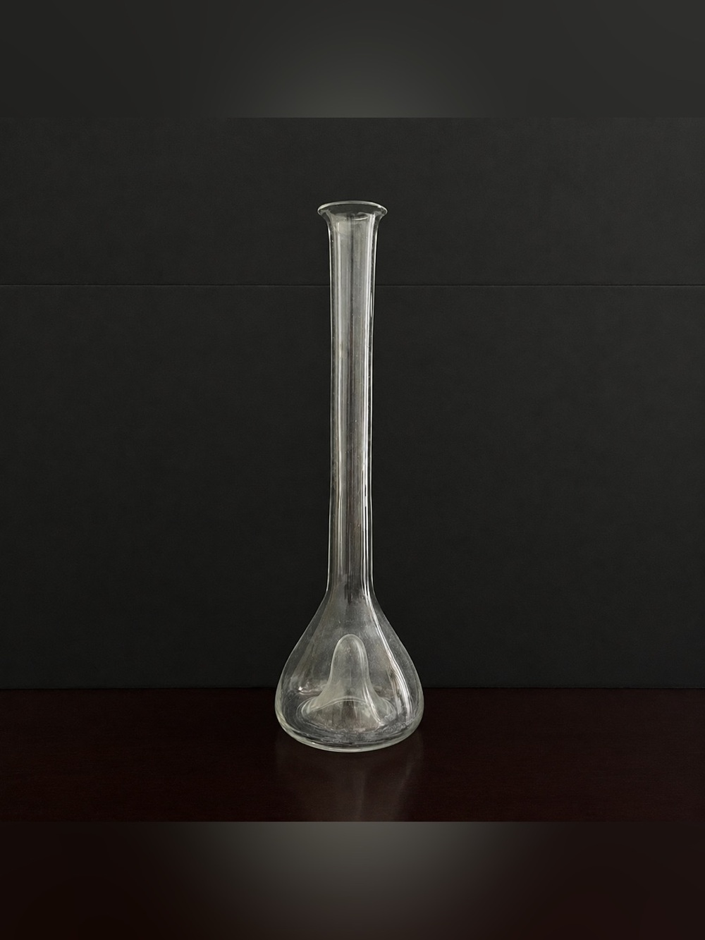 Vintage Handmade Tall Clear Glass Flask Shaped Bottle Vase Long Neck Heavy MCM
